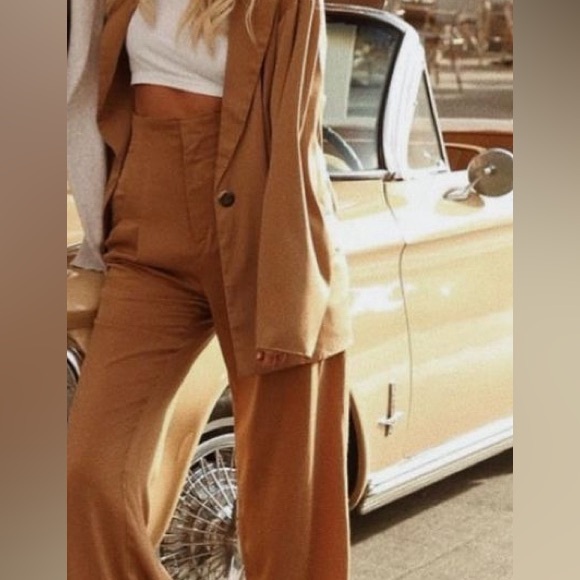 Shop12th Tribe x Salty Blonde Collab satin golden orange trousers. - Picture 3 of 9